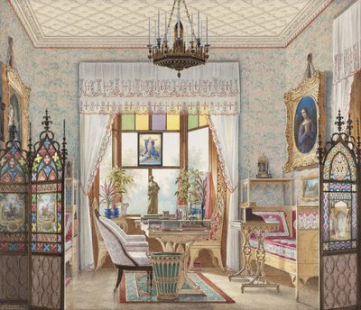 Sitzungszimmer von Kaiserin Alexandra Feodorowna, Cottage Palace, St. Petersburg, Russland von Eduard Hau